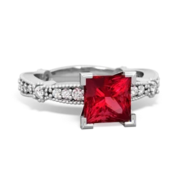 Lab Ruby Sparkling Tiara 6Mm Princess 14K White Gold ring R26296SQ