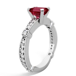 Lab Ruby Sparkling Tiara 7X5mm Emerald-Cut 14K White Gold ring R26297EM