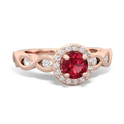 Lab Ruby Infinity Halo Engagement 14K Rose Gold ring R26315RH