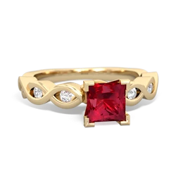 Lab Ruby Infinity 5Mm Square Engagement 14K Yellow Gold ring R26315SQ