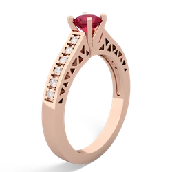 Lab Ruby Art Deco Engagement 5Mm Round 14K Rose Gold ring R26355RD