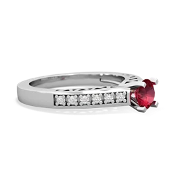 Lab Ruby Art Deco Engagement 5Mm Round 14K White Gold ring R26355RD