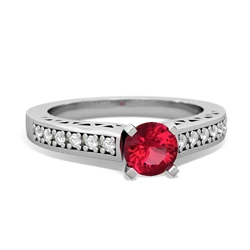 Lab Ruby Art Deco Engagement 5Mm Round 14K White Gold ring R26355RD