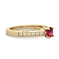 Lab Ruby Art Deco Engagement 5Mm Round 14K Yellow Gold ring R26355RD