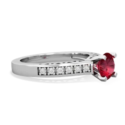 Lab Ruby Art Deco Engagement 6Mm Round 14K White Gold ring R26356RD