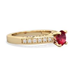 Lab Ruby Art Deco Engagement 6Mm Round 14K Yellow Gold ring R26356RD