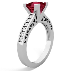 Lab Ruby Art Deco Engagement 6Mm Princess 14K White Gold ring R26356SQ