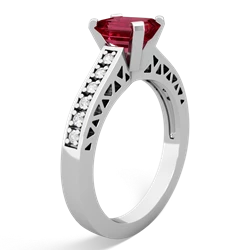 Lab Ruby Art Deco Engagement 7X5mm Emerald-Cut 14K White Gold ring R26357EM
