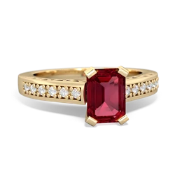 Lab Ruby Art Deco Engagement 7X5mm Emerald-Cut 14K Yellow Gold ring R26357EM
