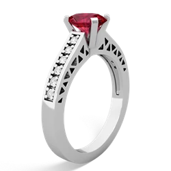 Lab Ruby Art Deco Engagement 7X5mm Oval 14K White Gold ring R26357VL