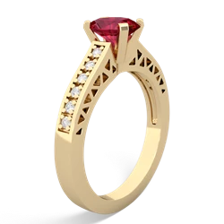 Lab Ruby Art Deco Engagement 7X5mm Oval 14K Yellow Gold ring R26357VL