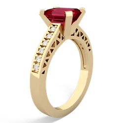 Lab Ruby Art Deco Engagement 8X6mm Emerald-Cut 14K Yellow Gold ring R26358EM
