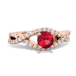 Lab Ruby Diamond Twist 5Mm Round Engagment  14K Rose Gold ring R26405RD