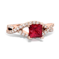 Lab Ruby Diamond Twist 5Mm Square Engagment  14K Rose Gold ring R26405SQ