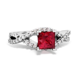 Lab Ruby Diamond Twist 5Mm Square Engagment  14K White Gold ring R26405SQ