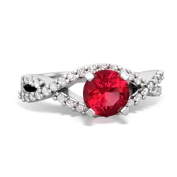 Lab Ruby Diamond Twist 6Mm Round Engagment  14K White Gold ring R26406RD