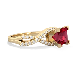 Lab Ruby Diamond Twist 6Mm Princess Engagment  14K Yellow Gold ring R26406SQ