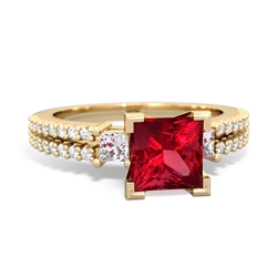 Lab Ruby Classic 6Mm Princess Engagement 14K Yellow Gold ring R26436SQ