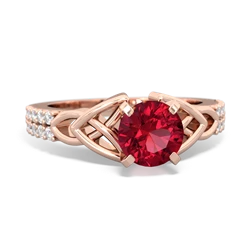 Lab Ruby Celtic Knot 6Mm Round Engagement 14K Rose Gold ring R26446RD