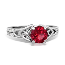Lab Ruby Celtic Knot 6Mm Round Engagement 14K White Gold ring R26446RD