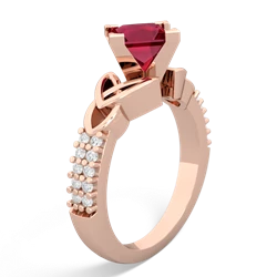 Lab Ruby Celtic Knot 6Mm Princess Engagement 14K Rose Gold ring R26446SQ