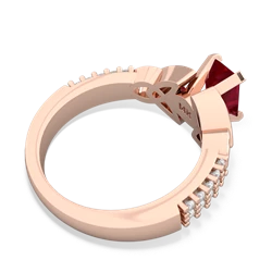 Lab Ruby Celtic Knot 7X5 Emerald-Cut Engagement 14K Rose Gold ring R26447EM