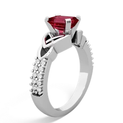 Lab Ruby Celtic Knot 7X5 Emerald-Cut Engagement 14K White Gold ring R26447EM
