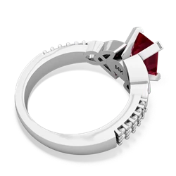 Lab Ruby Celtic Knot 8X6 Emerald-Cut Engagement 14K White Gold ring R26448EM