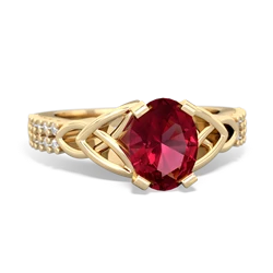 Lab Ruby Celtic Knot 8X6 Oval Engagement 14K Yellow Gold ring R26448VL