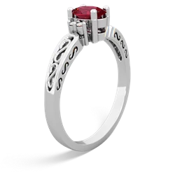 Lab Ruby Filligree Scroll Oval 14K White Gold ring R0812