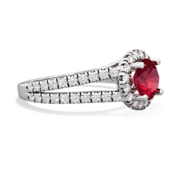 Lab Ruby Pave Halo 14K White Gold ring R5490
