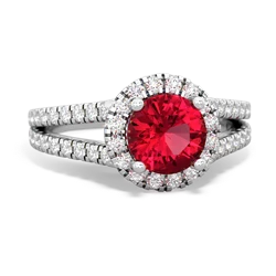 Lab Ruby Pave Halo 14K White Gold ring R5490