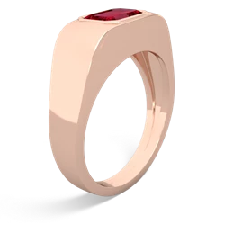 Lab Ruby Men's Emerald-Cut Bezel 14K Rose Gold ring R0410