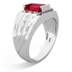 Lab Ruby Men's 9X7mm Emerald-Cut 14K White Gold ring R1835