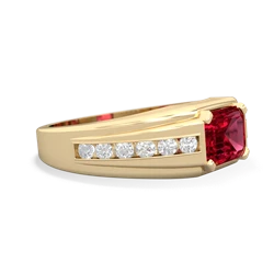 Lab Ruby Men's Diamond Channel 14K Yellow Gold ring R0500