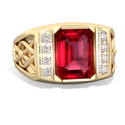 Lab Ruby Men's Vine 14K Yellow Gold ring R0490