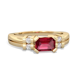Lab Ruby Art Deco East-West 14K Yellow Gold ring R2590