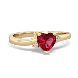 Lab Ruby Delicate Heart 14K Yellow Gold ring R0203