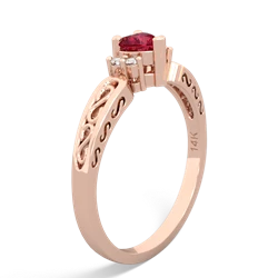 Lab Ruby Filligree Scroll Heart 14K Rose Gold ring R2429