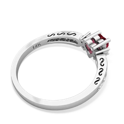 Lab Ruby Filligree Scroll Heart 14K White Gold ring R2429