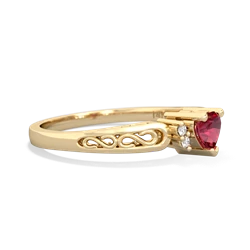 Lab Ruby Filligree Scroll Heart 14K Yellow Gold ring R2429