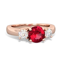 Lab Ruby Diamond Three Stone Round Trellis 14K Rose Gold ring R4018
