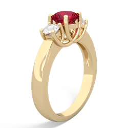 Lab Ruby Diamond Three Stone Round Trellis 14K Yellow Gold ring R4018