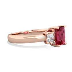 Lab Ruby Diamond Three Stone Emerald-Cut Trellis 14K Rose Gold ring R4021