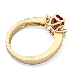 Lab Ruby Diamond Three Stone Emerald-Cut Trellis 14K Yellow Gold ring R4021