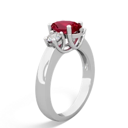 Lab Ruby Diamond Three Stone Oval Trellis 14K White Gold ring R4024