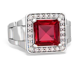 Lab Ruby Men's Watch 14K White Gold ring R0510