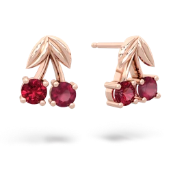 Lab Ruby Sweet Cherries 14K Rose Gold earrings E7001