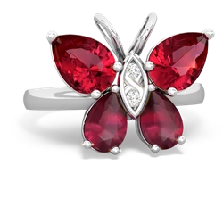 Lab Ruby Butterfly 14K White Gold ring R2215