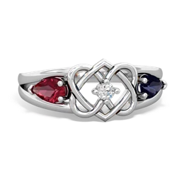 Lab Ruby Hearts Intertwined 14K White Gold ring R5880